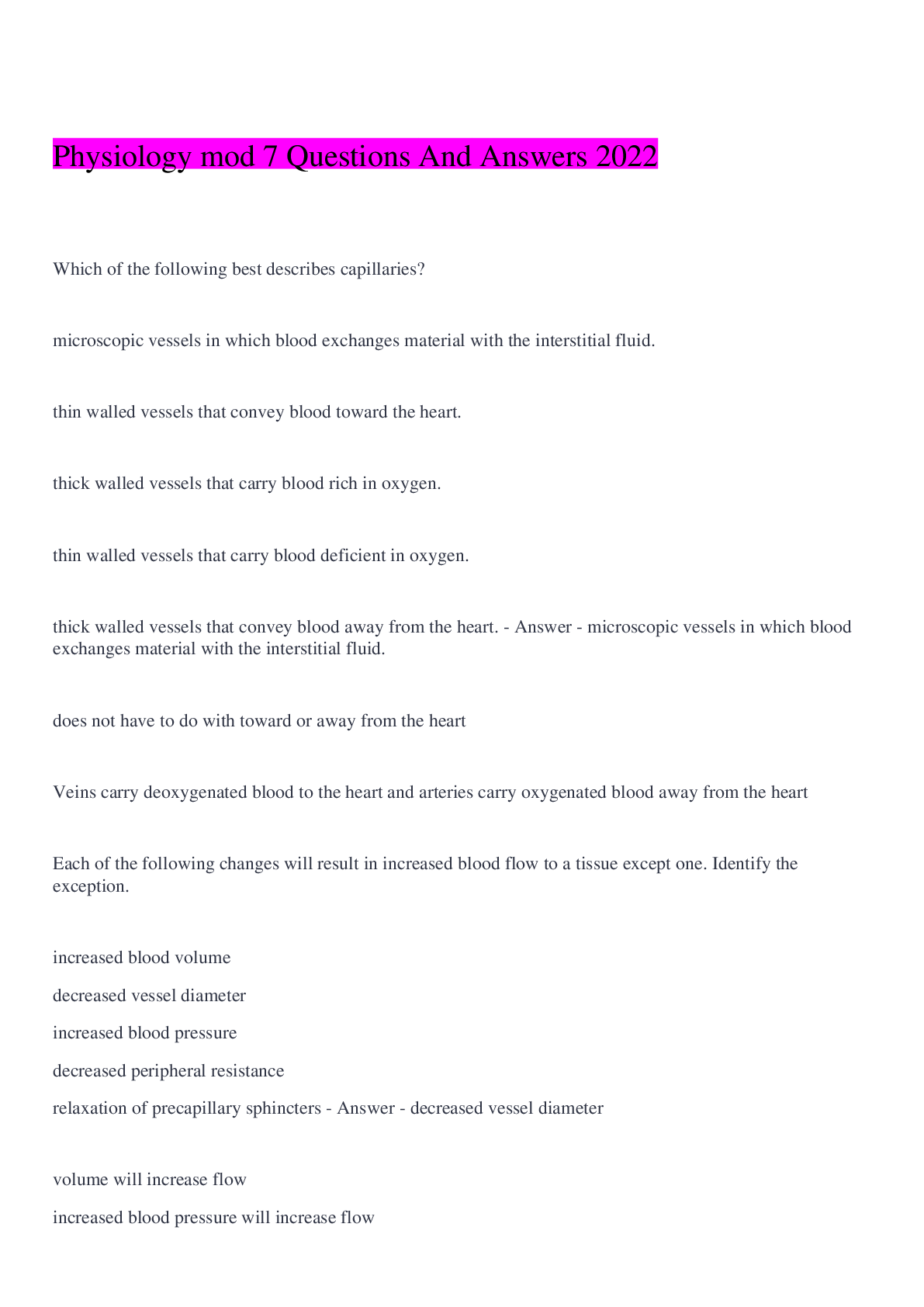 Preview image for Physiology mod 7 Questions And Answers 2022